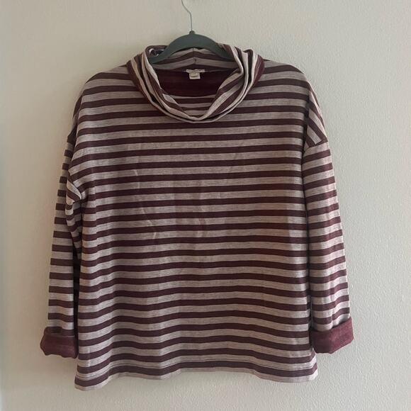 J. Crew Maroon Striped Cowl Neck Pullover Sweater Size XS - Picture 1 of 6